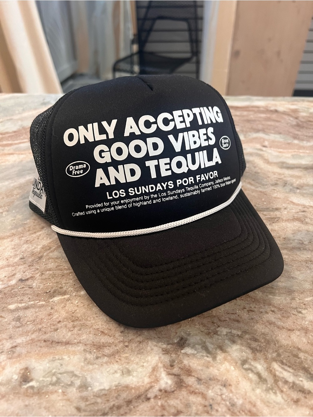 Los Sundays Tequila Drama Free Black and White Foam Trucker Hat Unisex Snapback